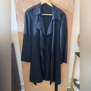 AllSaints Mid Black Trench Coat with Waisted Belt